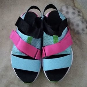 Sorel Women's Sandals in Light Blue, Pink, Black with Green Accents